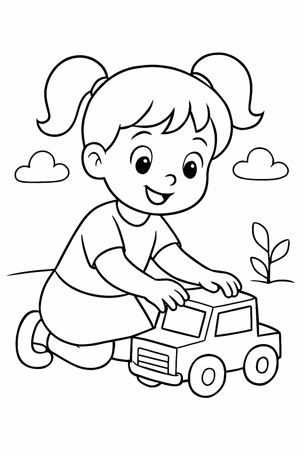 Menina jogando com masinha para colorir — desenho para imprimir