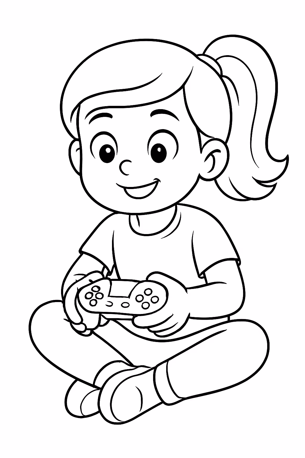Menina jogando video game para colorir — desenho para imprimir
