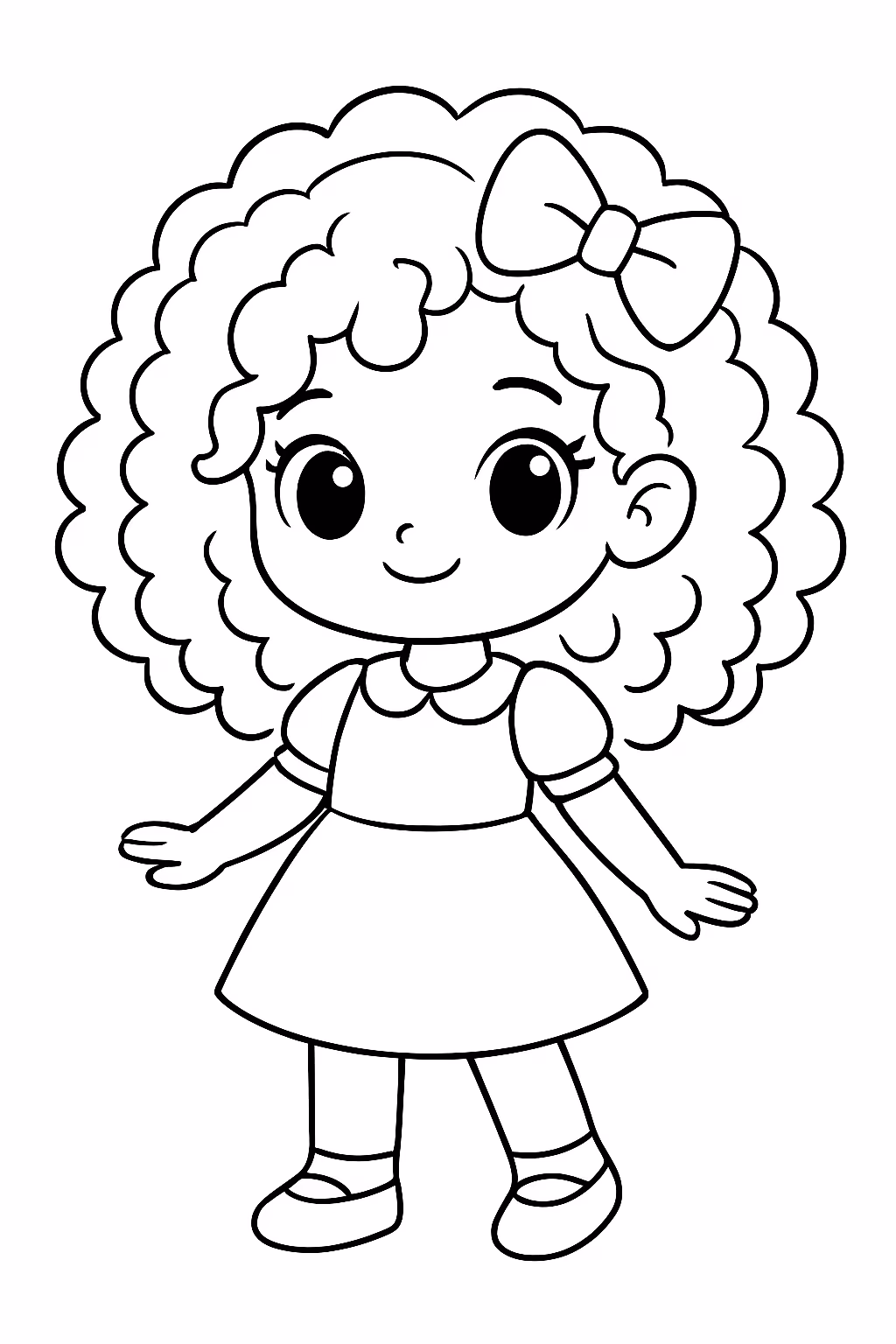 Menina kawaii de cabelos cacheados para colorir — desenho para imprimir