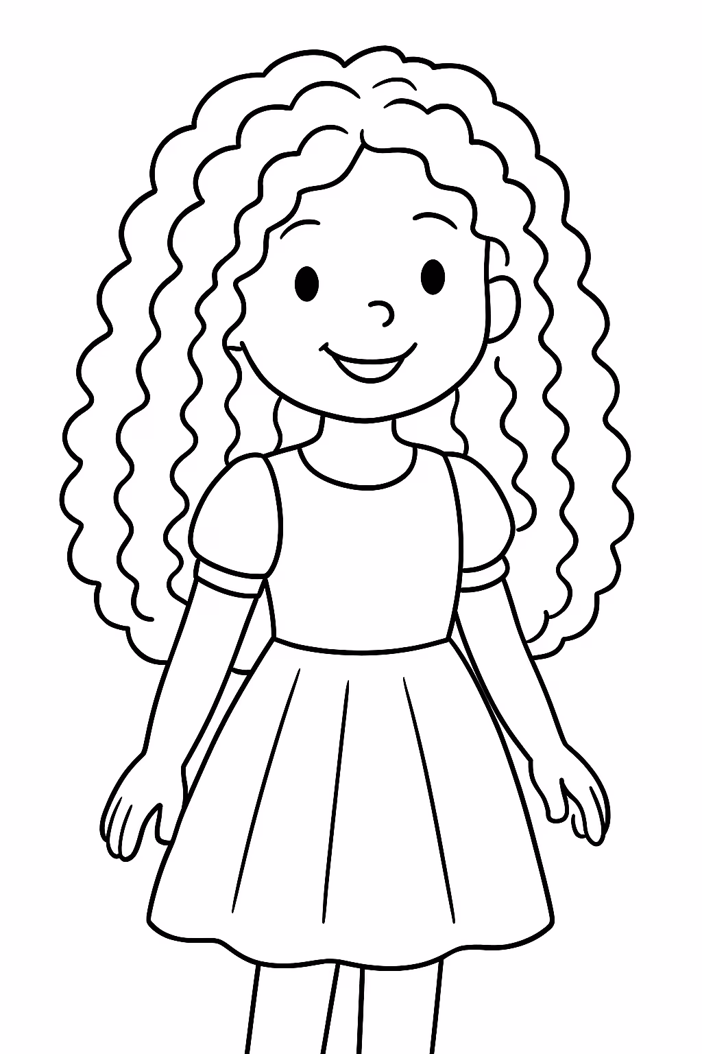 Menina malu do cabelo cacheado longo para colorir — desenho para imprimir