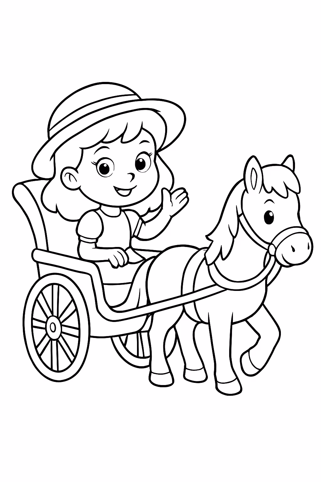 Menina na charrete para colorir — desenho para imprimir