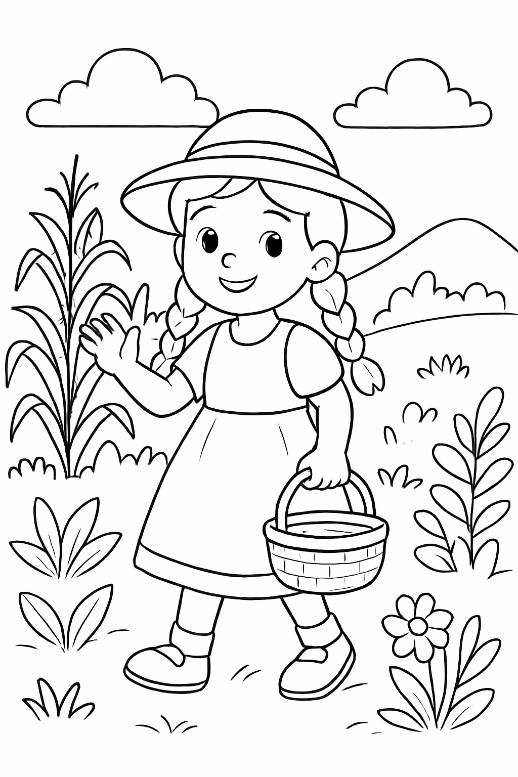 Menina na roca no mato para colorir — desenho para imprimir