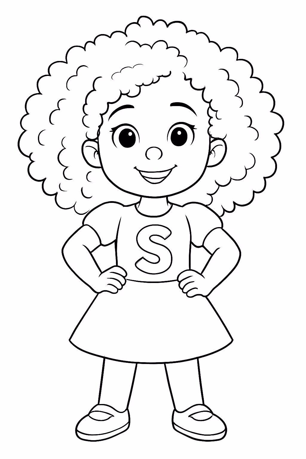 Menina negra cabelo crespo com s de sofia para colorir — desenho para imprimir
