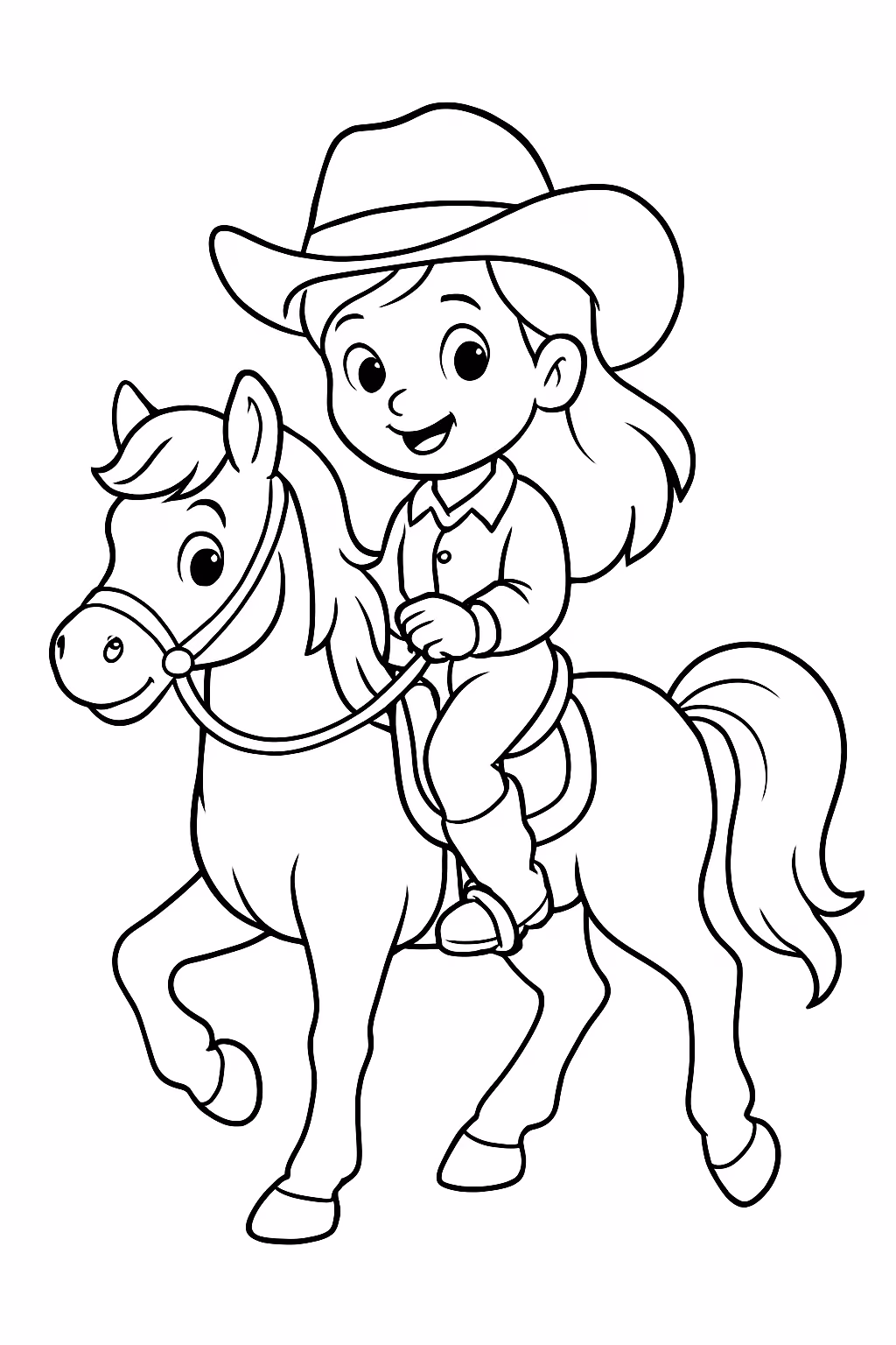 Menina no cavalo para colorir — desenho para imprimir