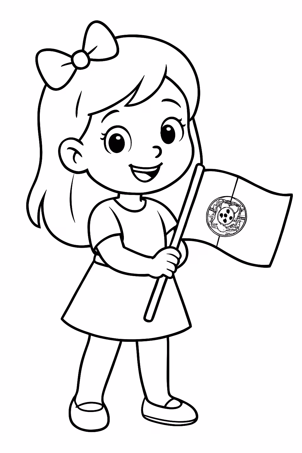 Menina segurando bandeira de portugal para colorir — desenho para imprimir