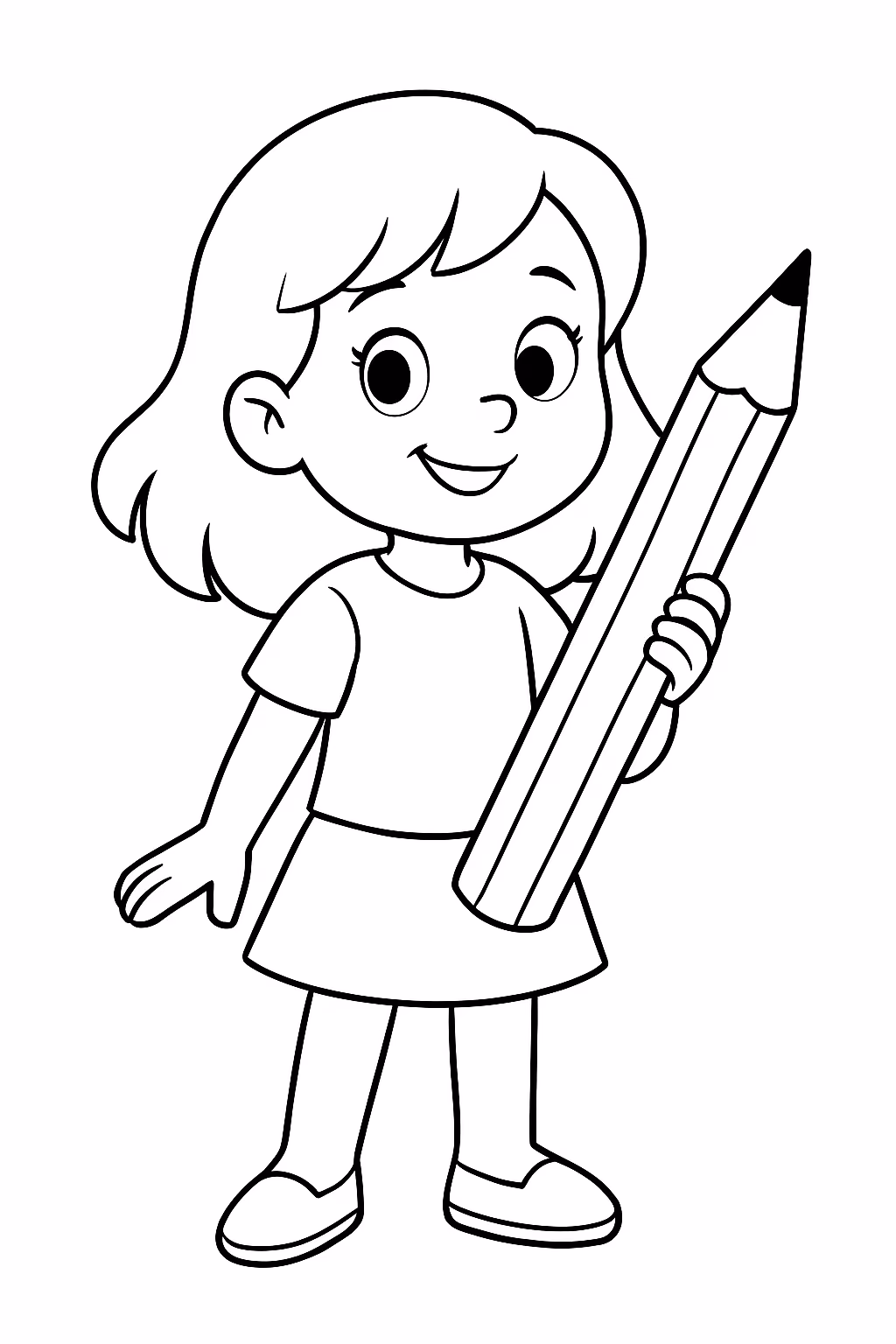 Menina segurando um lapis para colorir — desenho para imprimir