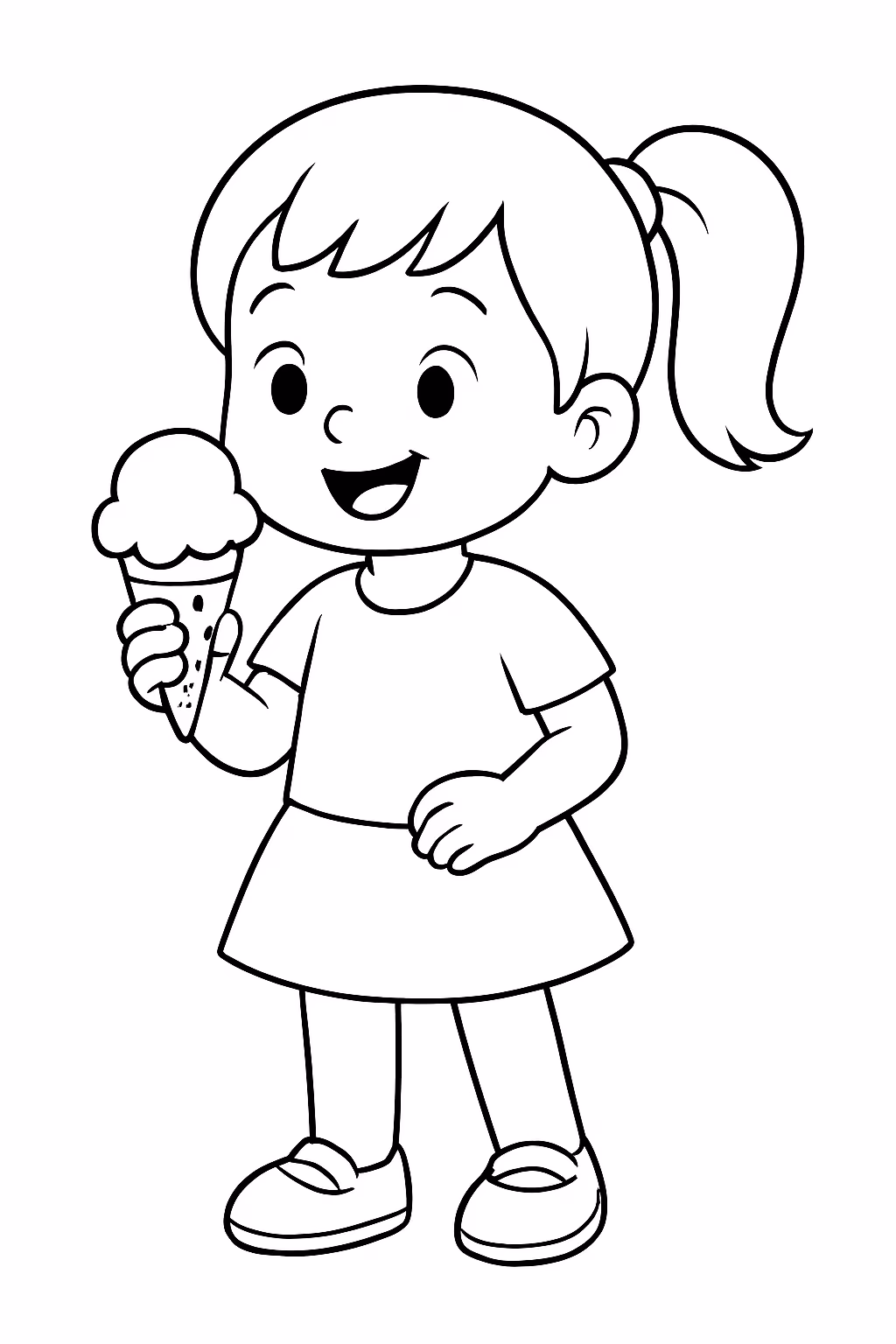 Menina tomando sorvete para colorir — desenho para imprimir