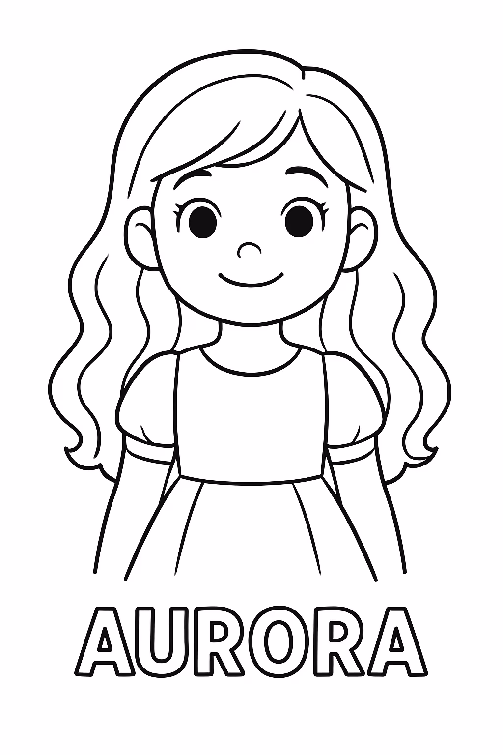 Menininha com cabelo liso ondulado e o nome em baixo para colorir — desenho para imprimir