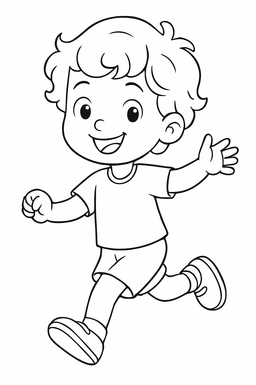 Menino anos cabelos ondulados medio magro que gosta de brincar para colorir — desenho para imprimir