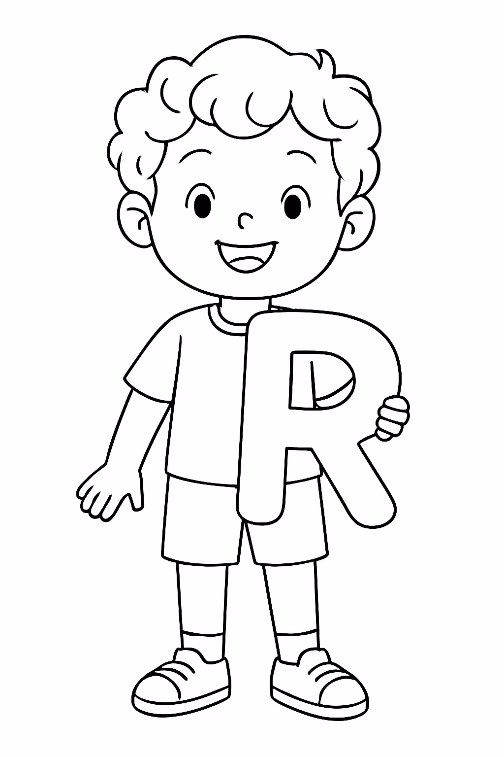 Menino anos cabelos ondulados medio magro que gosta de brincar para colorir — desenho para imprimir