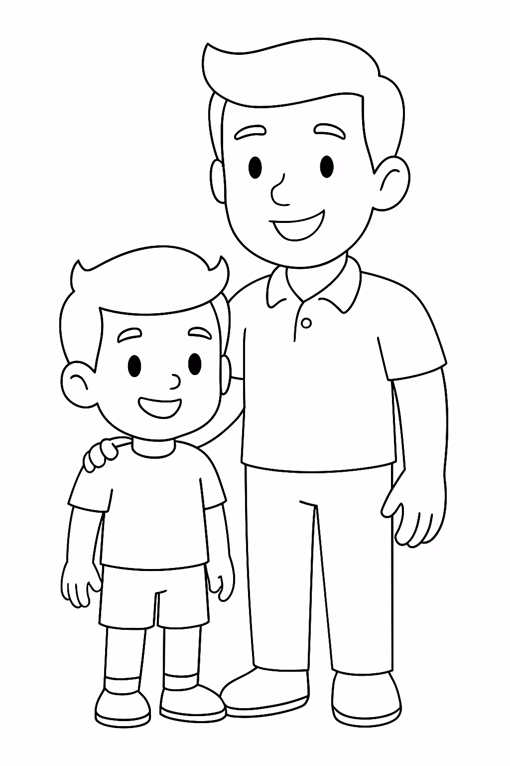 Menino aos cabelo liso com topete agora o pai dele para colorir — desenho para imprimir