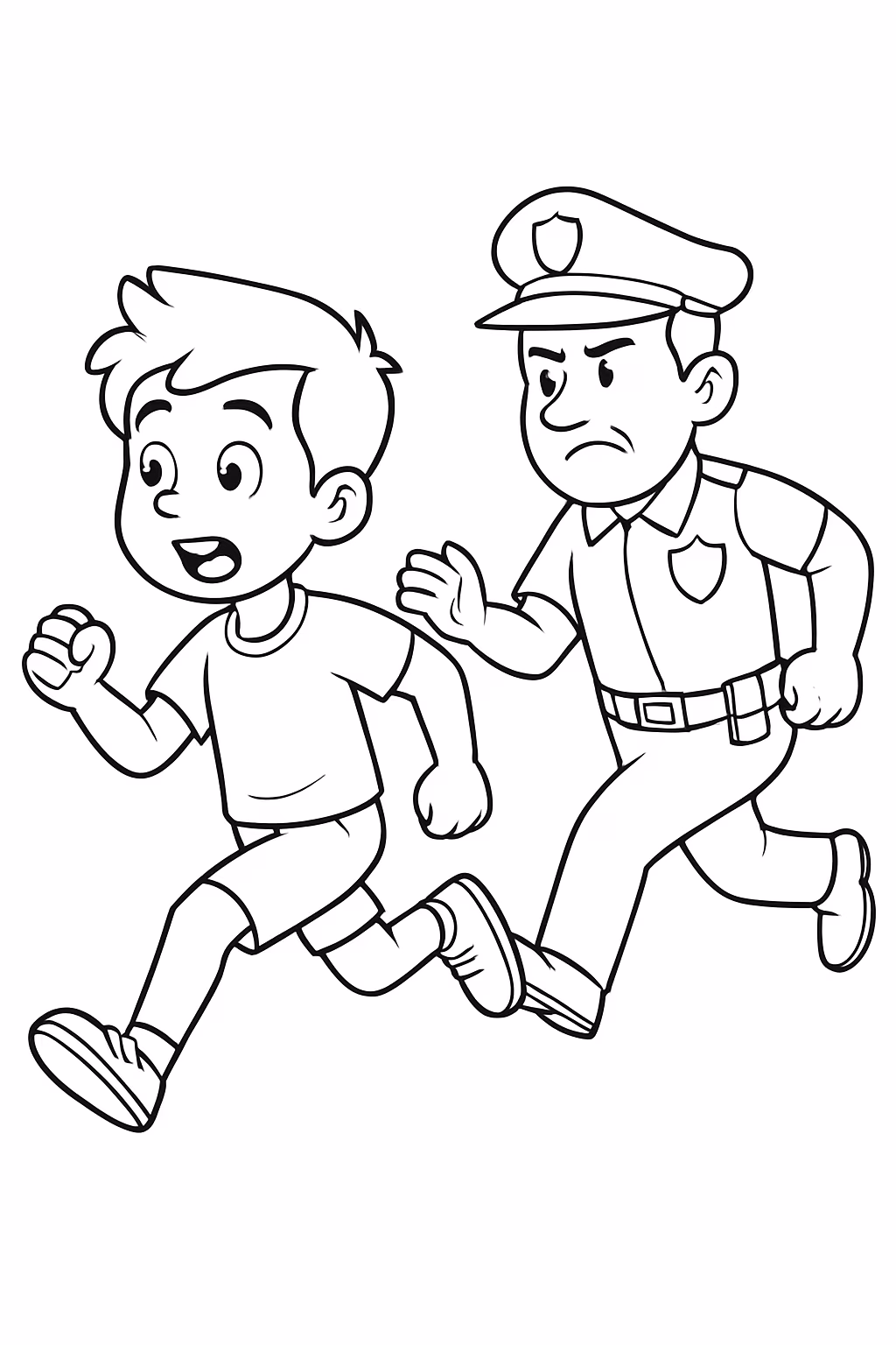 Menino adolecente correndo da policia para colorir — desenho para imprimir