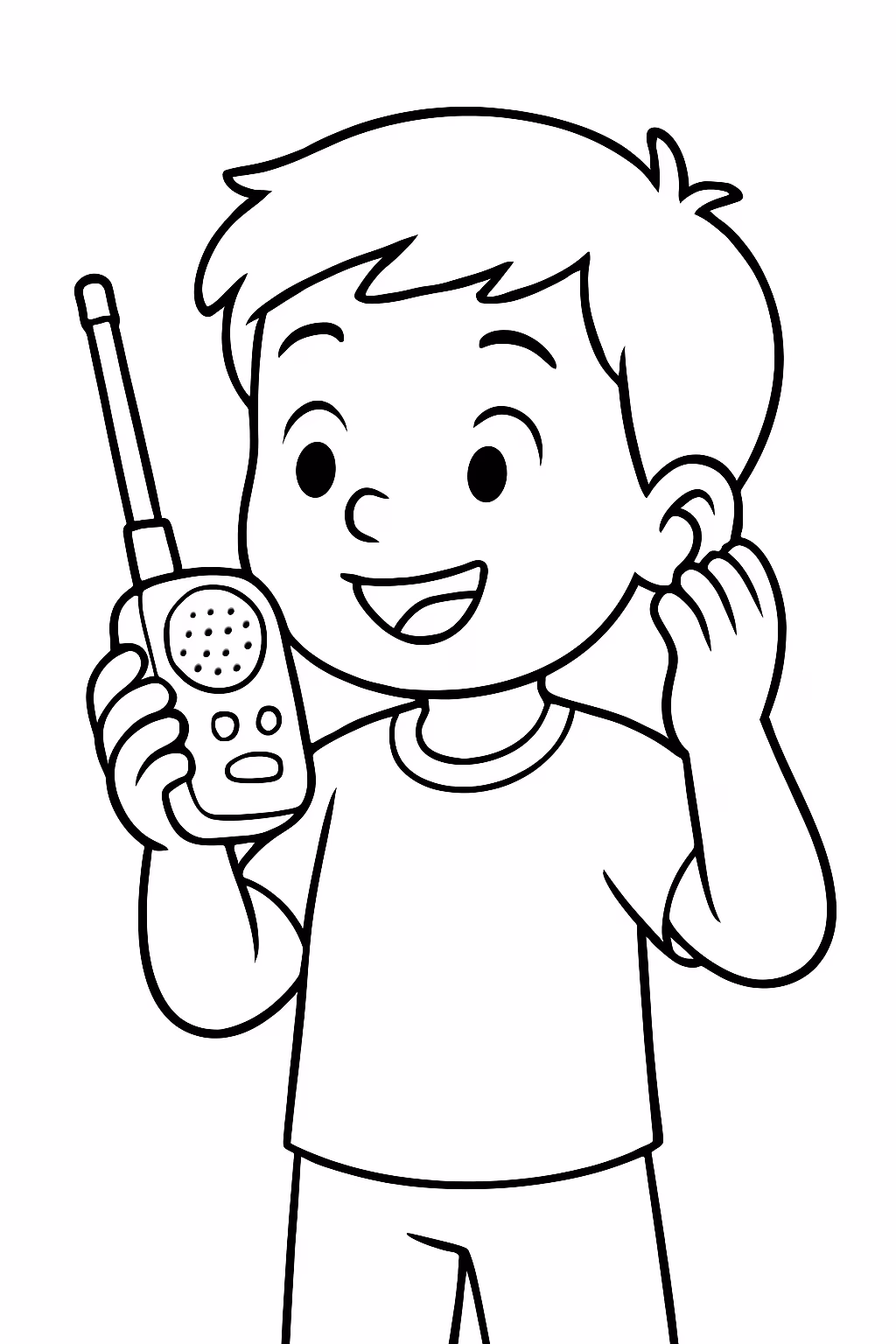 Menino com um comunicador para colorir — desenho para imprimir