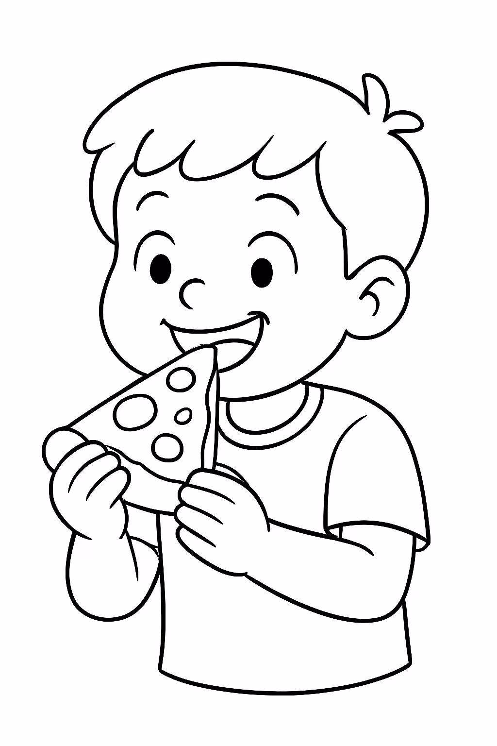 Menino comendo pizza para colorir — desenho para imprimir