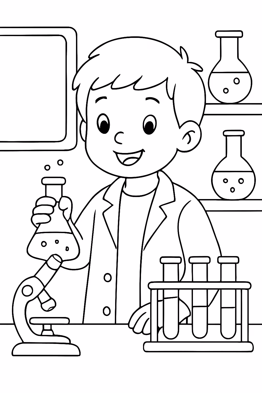Menino em laboratorio para colorir — desenho para imprimir