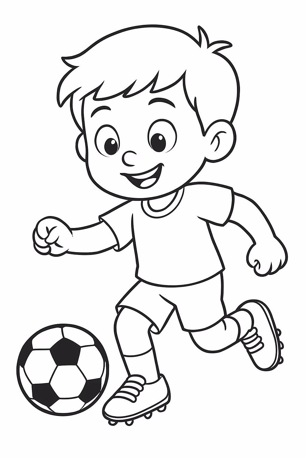 Menino jogando futebol para colorir — desenho para imprimir