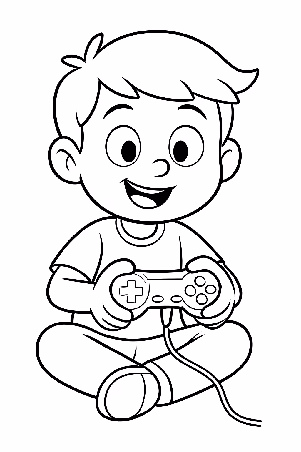 Menino jogando video game em baixo escrito game player para colorir — desenho para imprimir