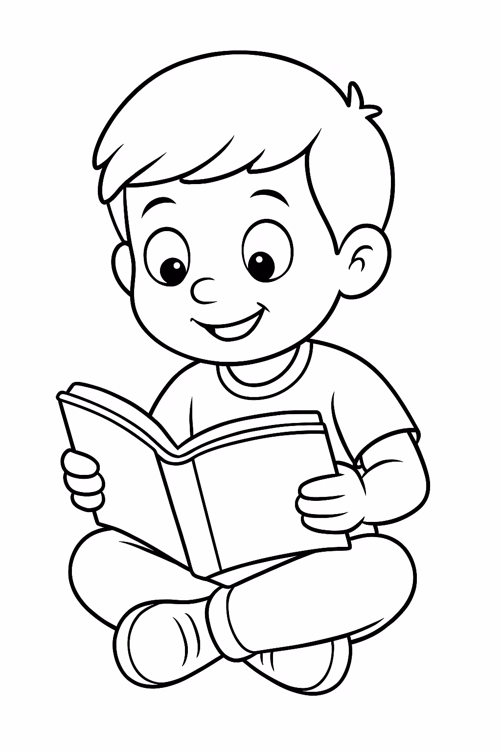 Menino lendo livro para colorir — desenho para imprimir