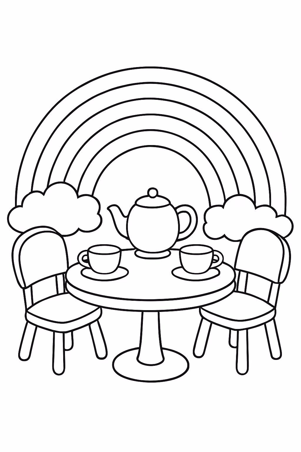 Mesa de cha com arco iris para colorir — desenho para imprimir