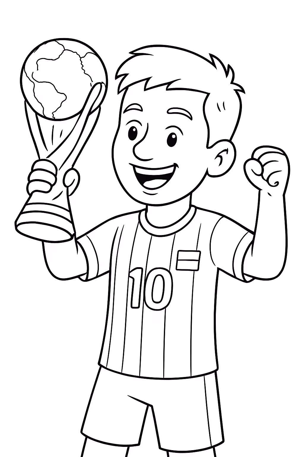 Messi comemorando com a taca da copa para colorir — desenho para imprimir