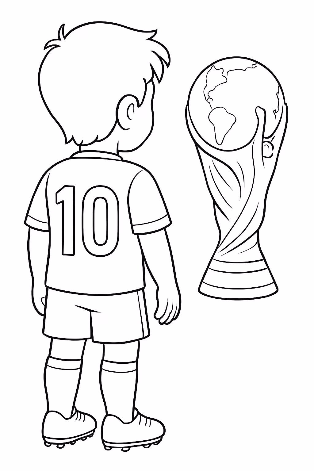 Messi de costas olhando pra taca da copa do mundo para colorir — desenho para imprimir
