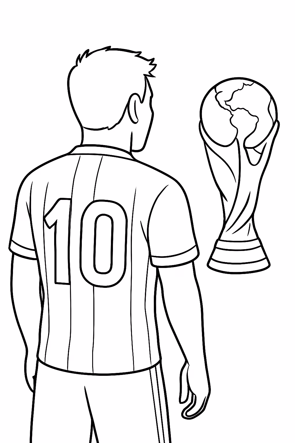 Messi de costas olhando pra taca da copa do mundo para colorir — desenho para imprimir