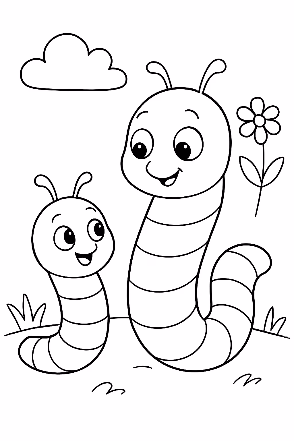 Minhoquinha com o pai dela para colorir — desenho para imprimir