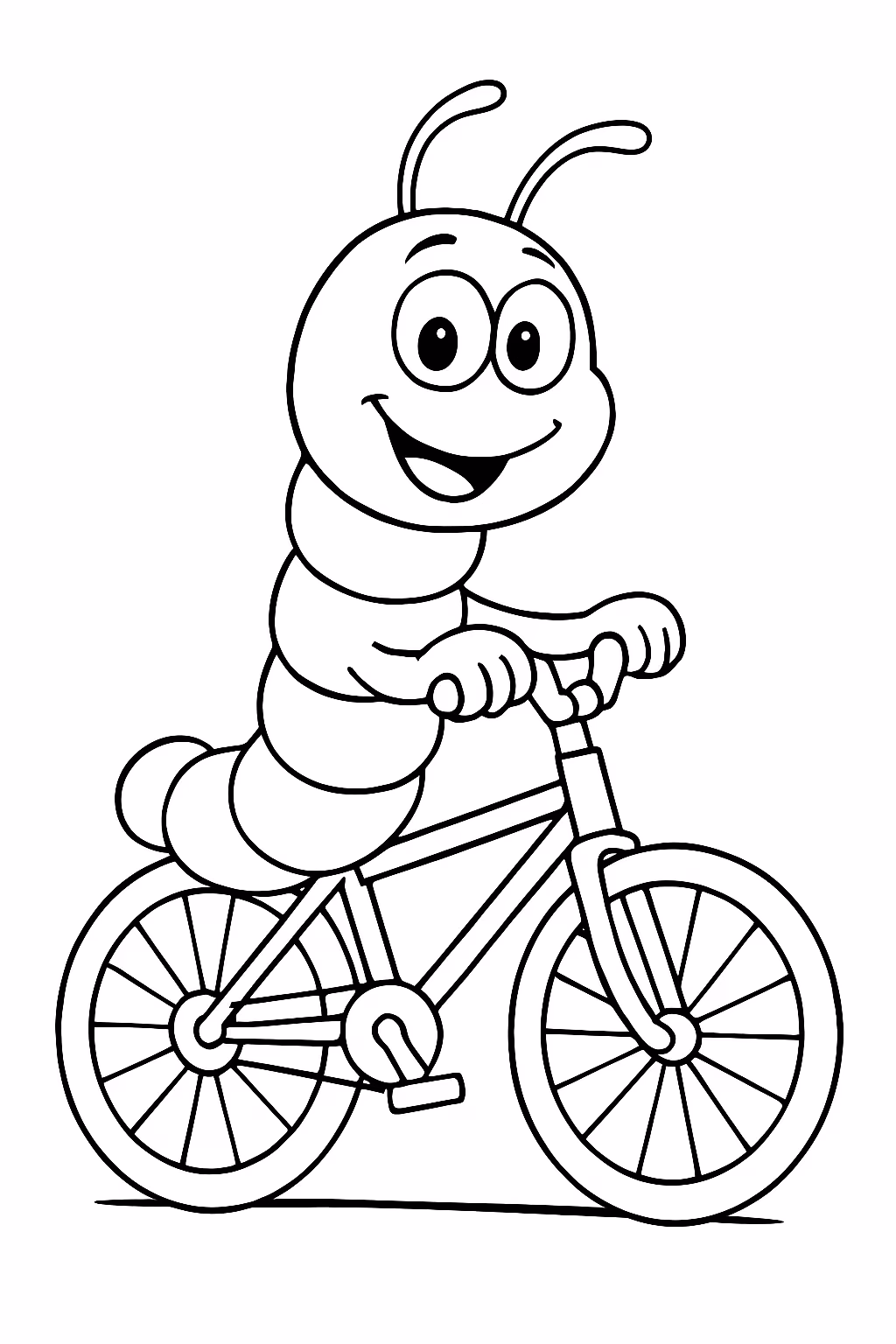 Minhoquinha na bicicleta para colorir — desenho para imprimir