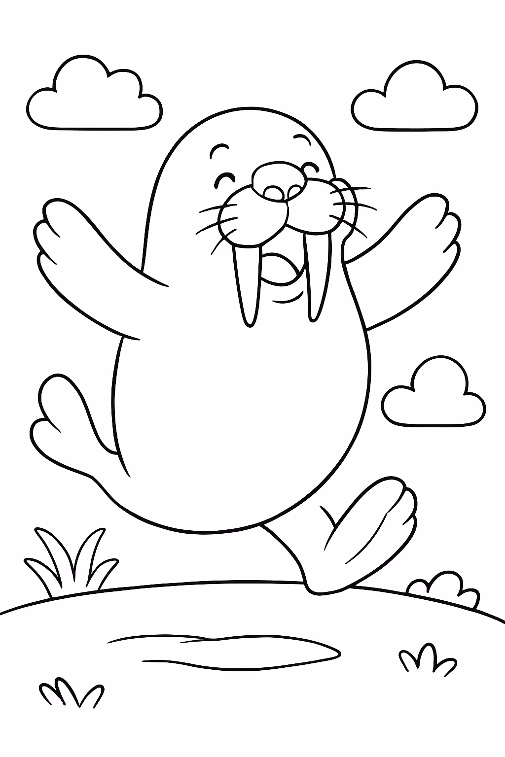 Morsa pulando e se divertindo para colorir — desenho para imprimir