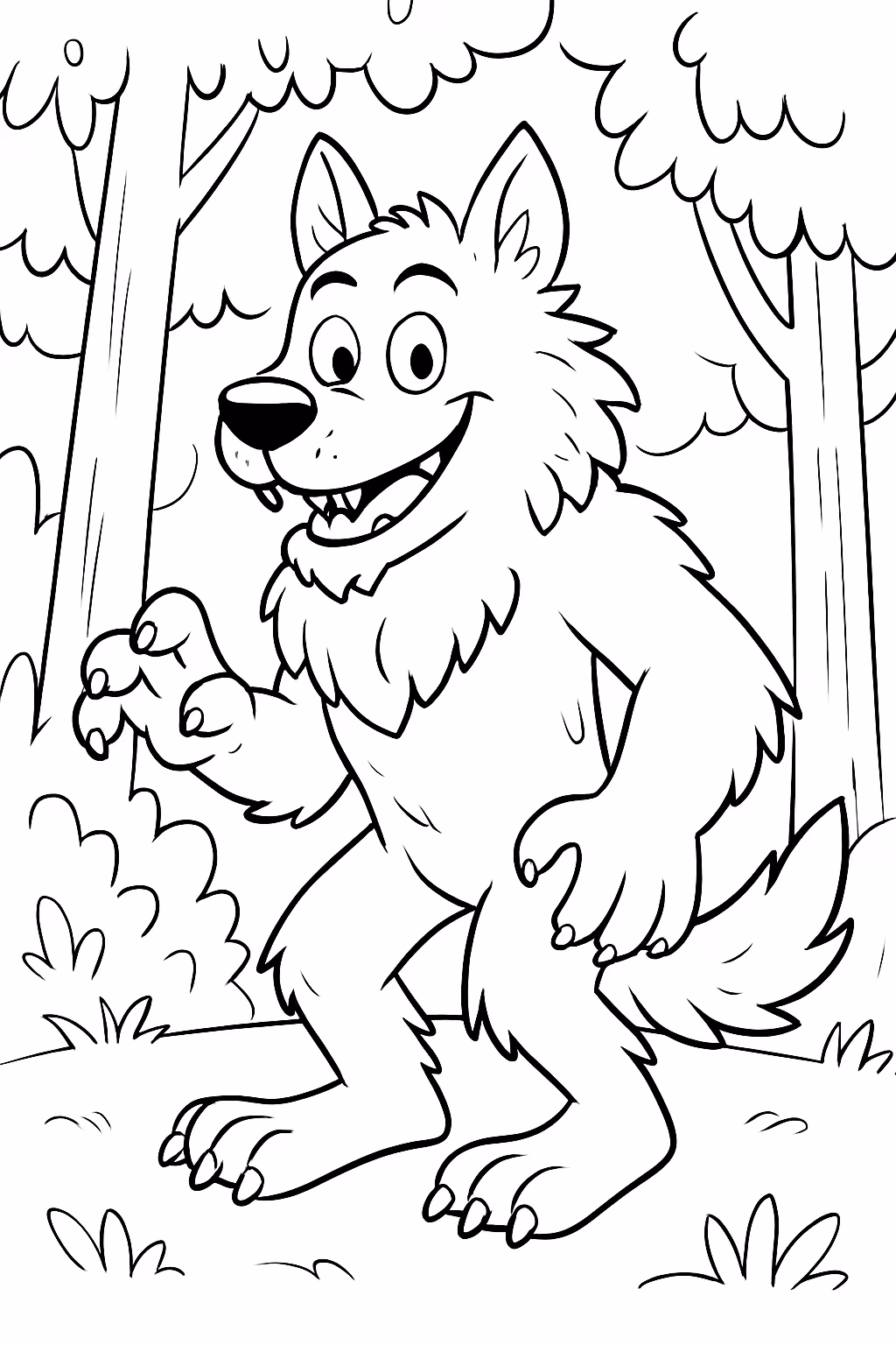 Mostrro que e um lobisomen que mora na floresta para colorir — desenho para imprimir