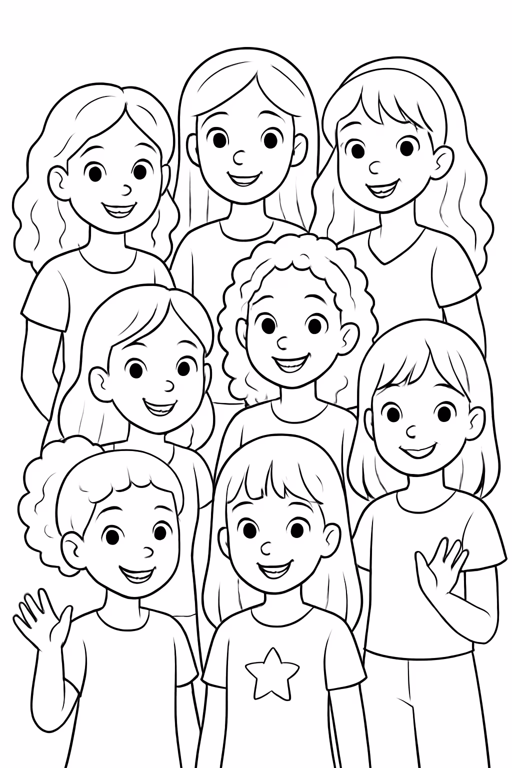 Muitas amigas amigas para colorir — desenho para imprimir