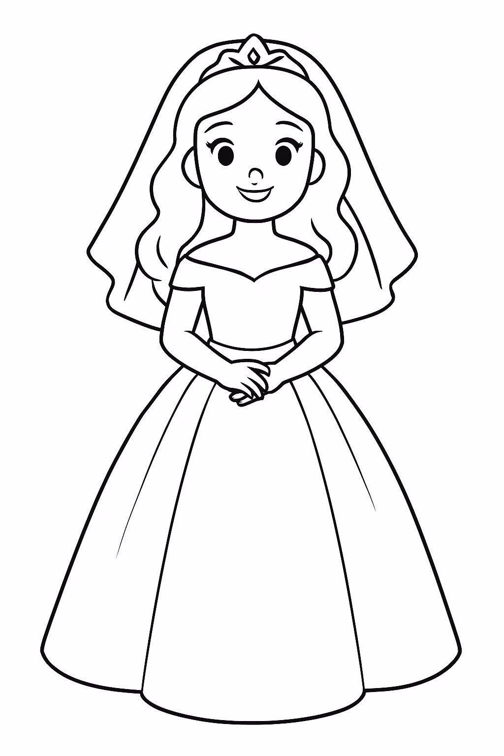 Mulher com vestido de casamento to para colorir — desenho para imprimir