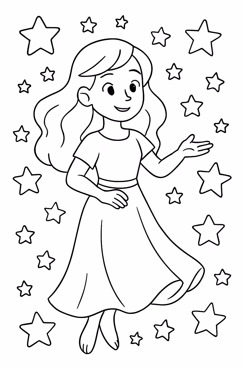 Mulher nas estrelas para colorir — desenho para imprimir