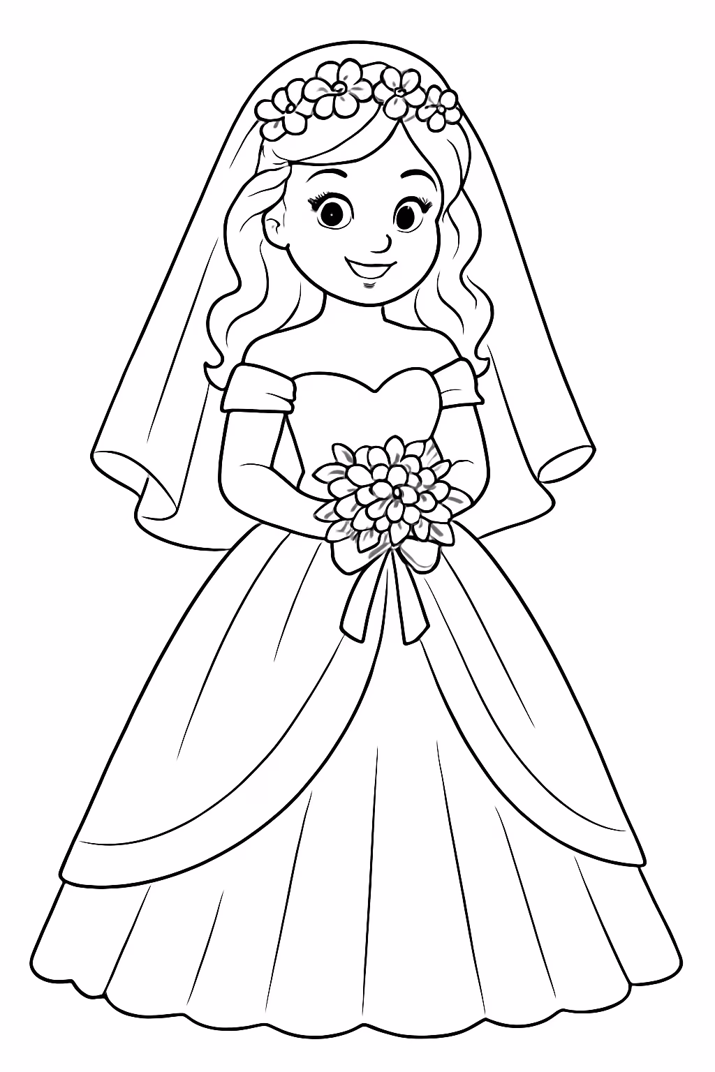 Mulherbestidacom vestido de casamento bem lindo para colorir — desenho para imprimir