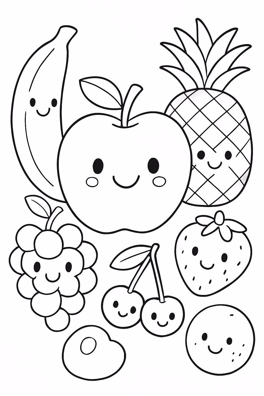 Mundo de frutas para colorir — desenho para imprimir