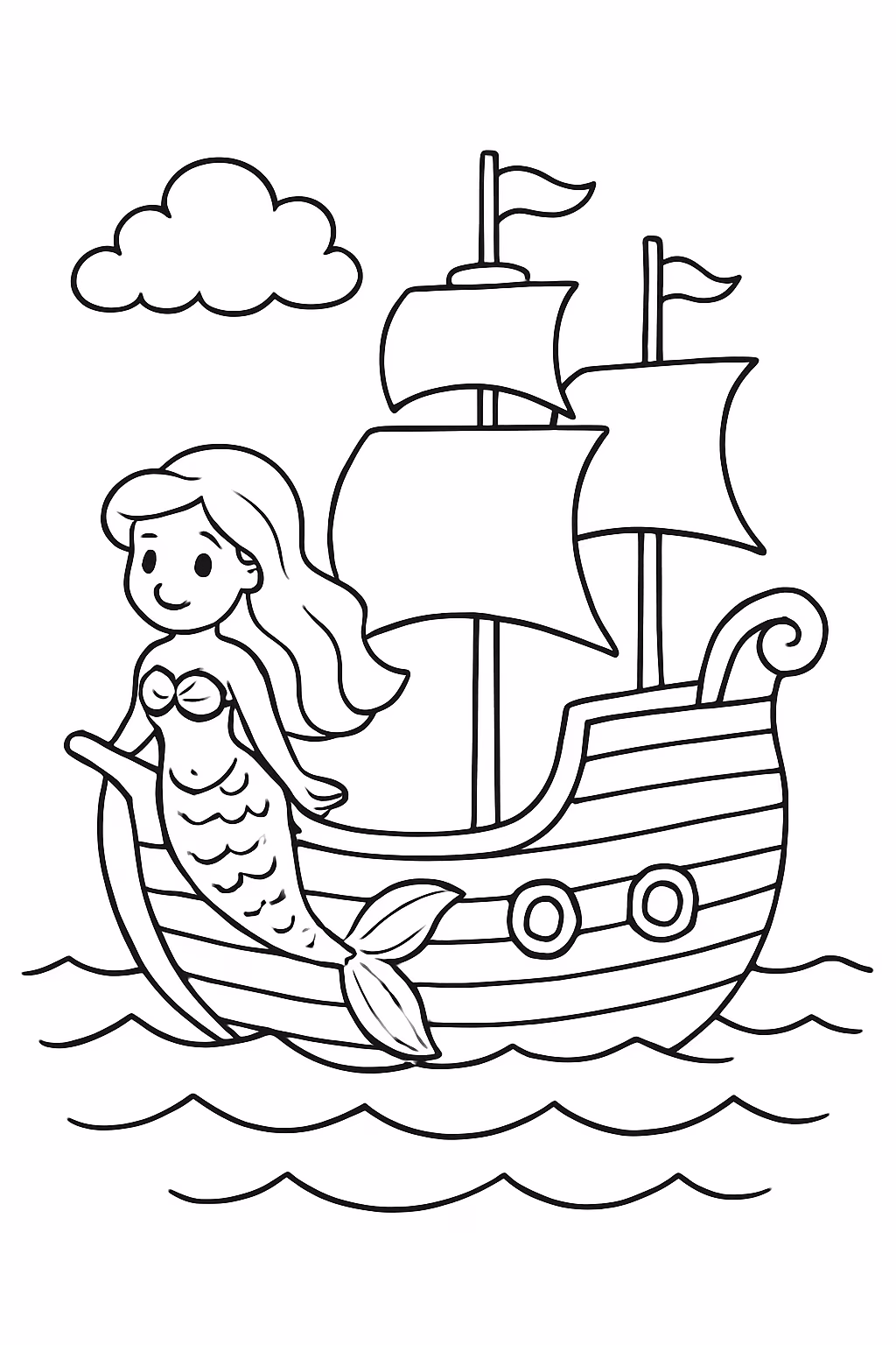 Navio da pequena sereia para colorir — desenho para imprimir