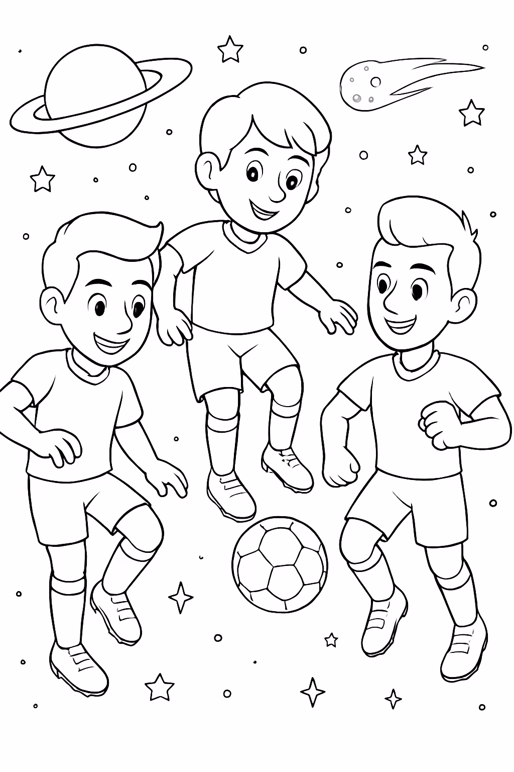 Neymar messi e cristiano ronaldo jogando no espaco para colorir — desenho para imprimir