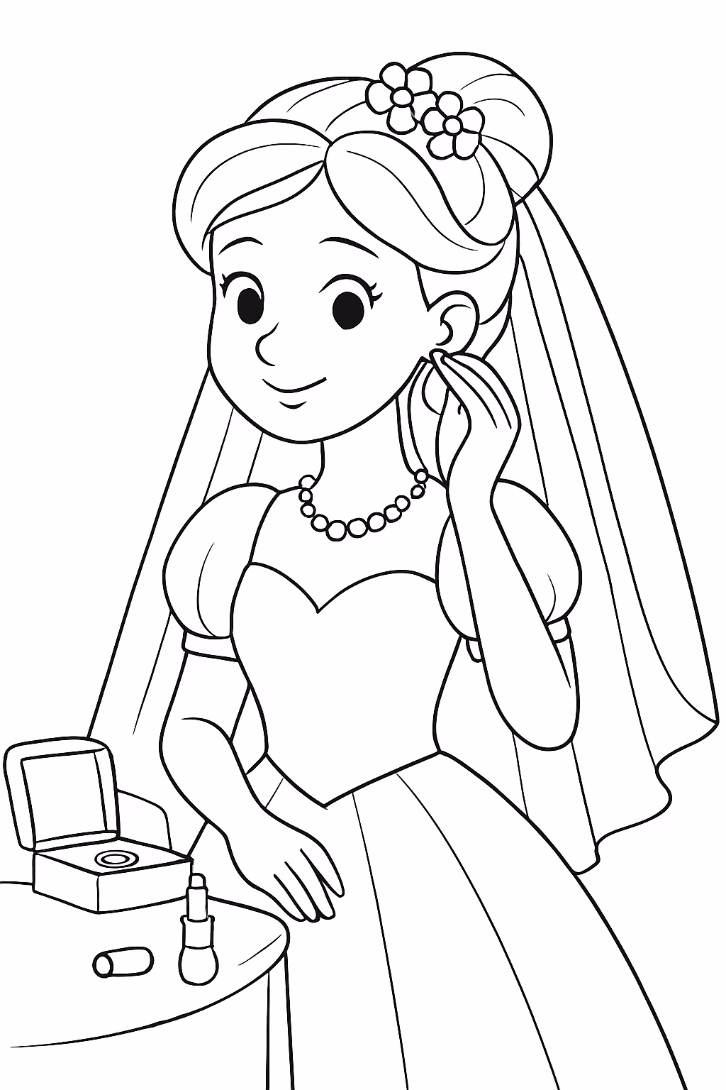 Noiva se preparando o casamento para colorir — desenho para imprimir