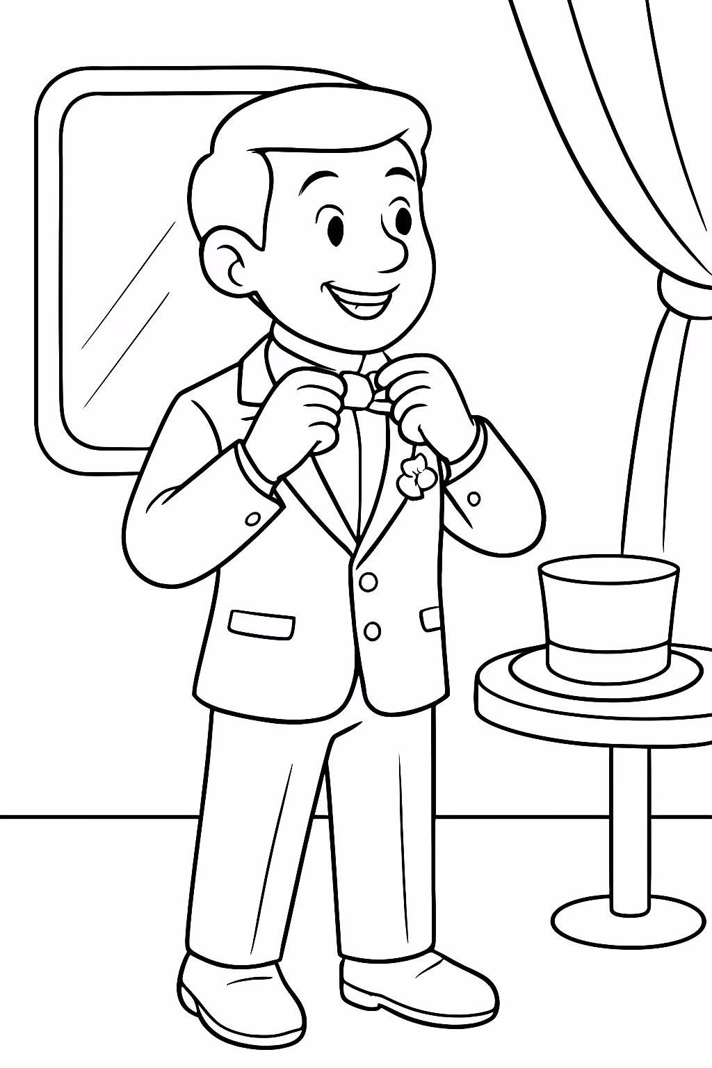 Noivo se preparando o casamento para colorir — desenho para imprimir