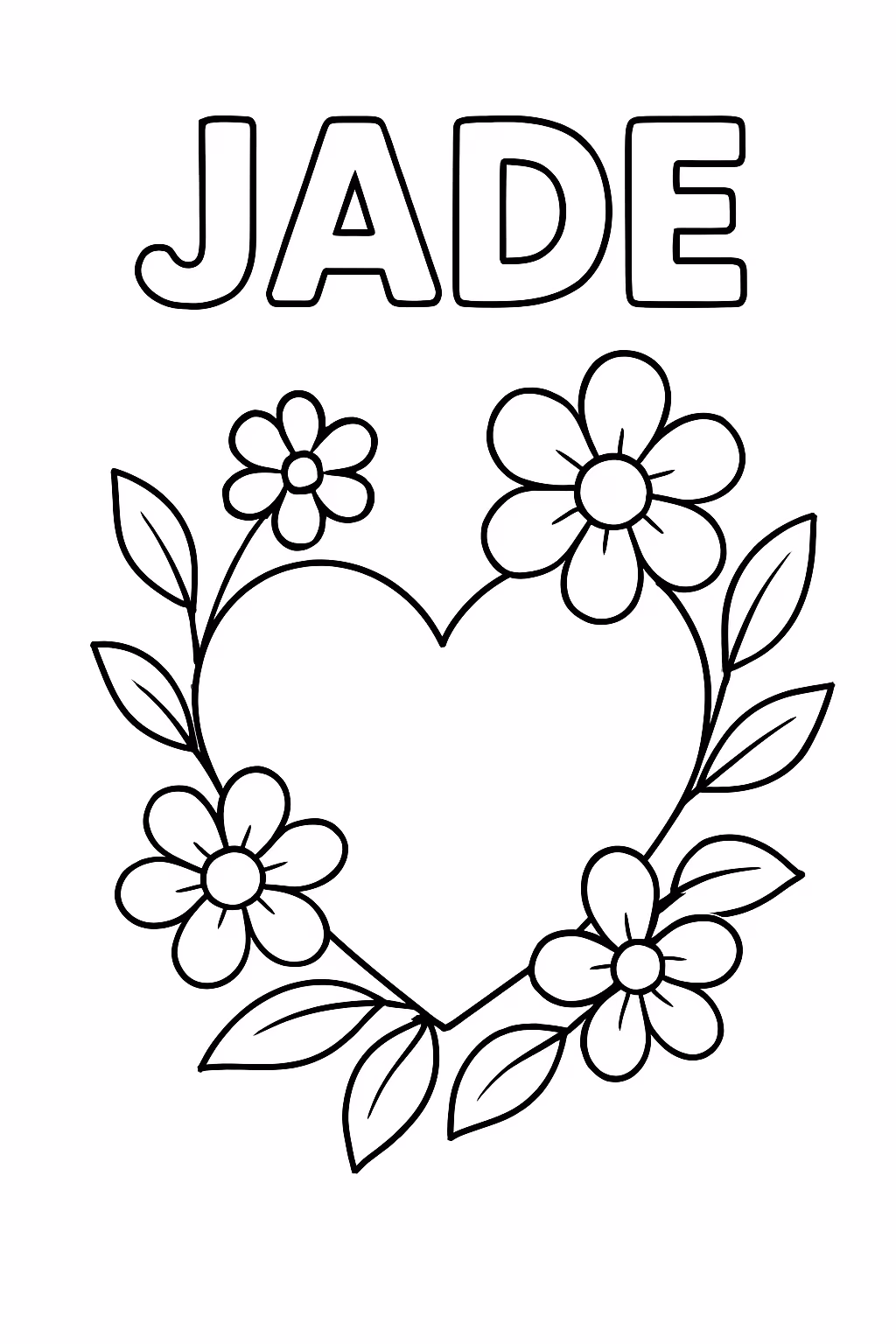 Nome jade e um coracao com flores para colorir — desenho para imprimir