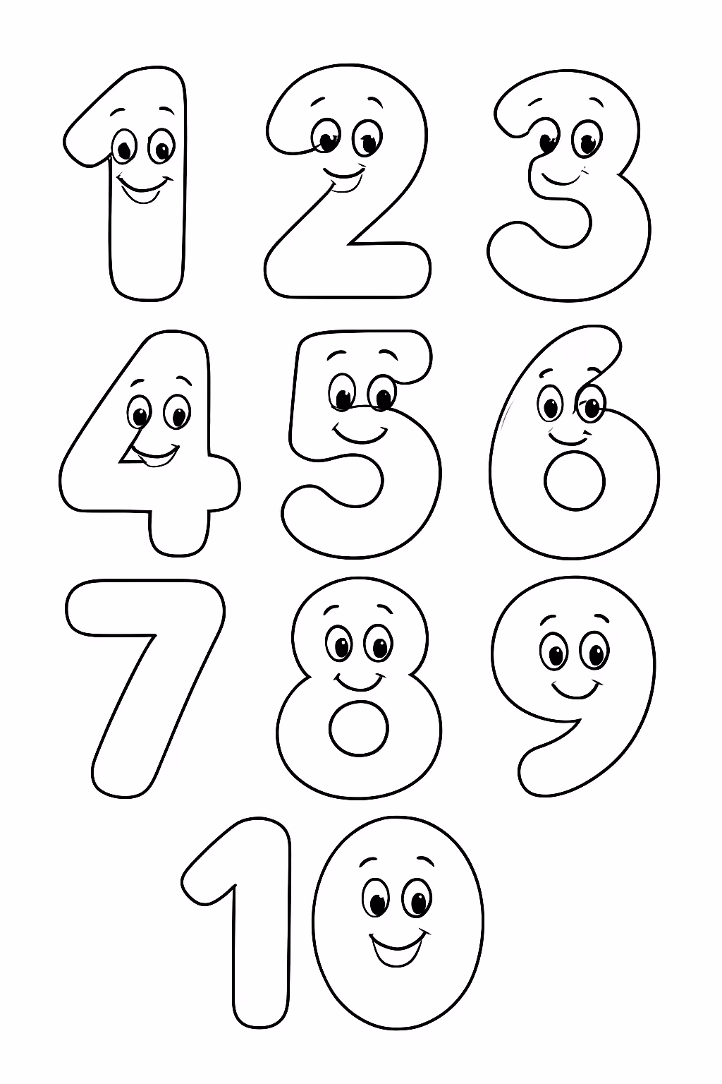 Numeros de a com rostinhos felizes para colorir — desenho para imprimir