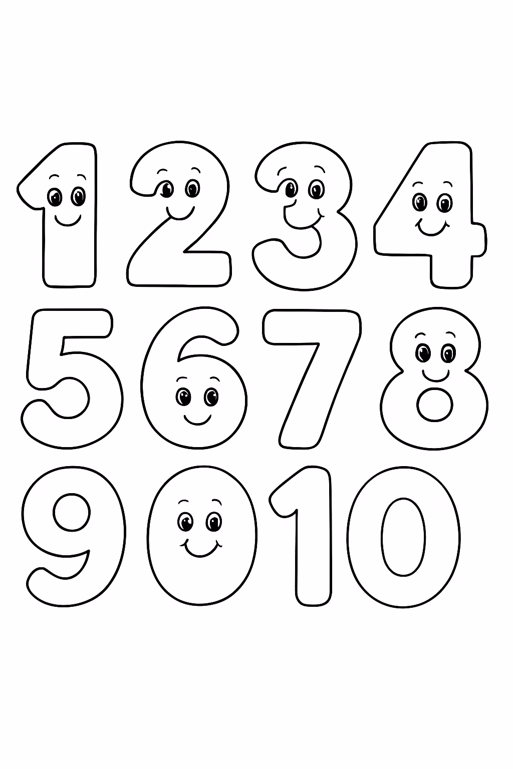 Numeros de a com rostinhos felizes para colorir — desenho para imprimir