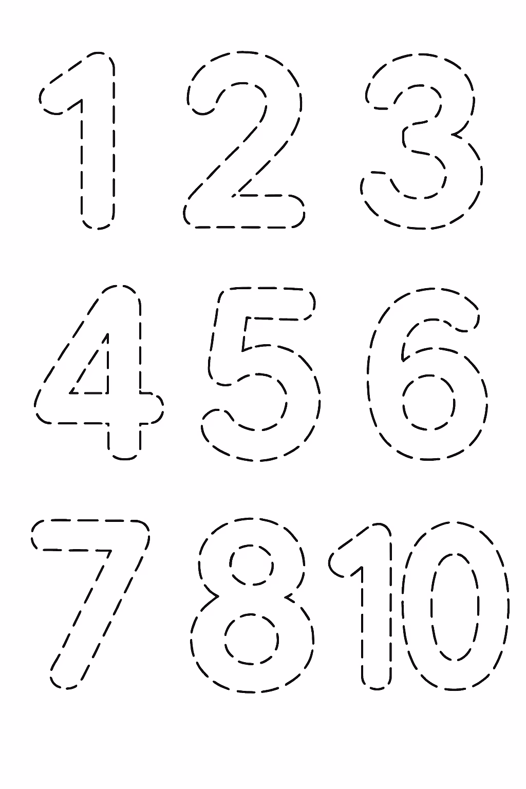 Numeros de a pontilhado sem para colorir — desenho para imprimir