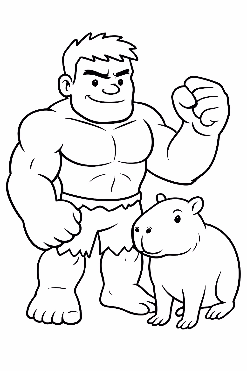 O hulk e uma capivara para colorir — desenho para imprimir
