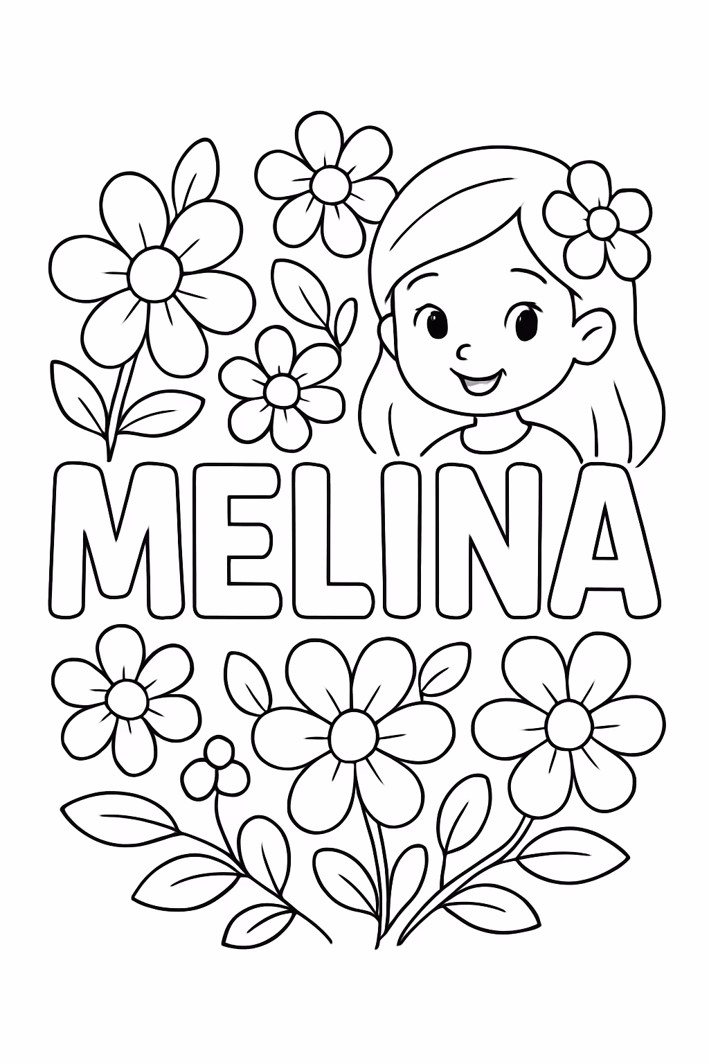 O nome melina cheio de flor para colorir — desenho para imprimir