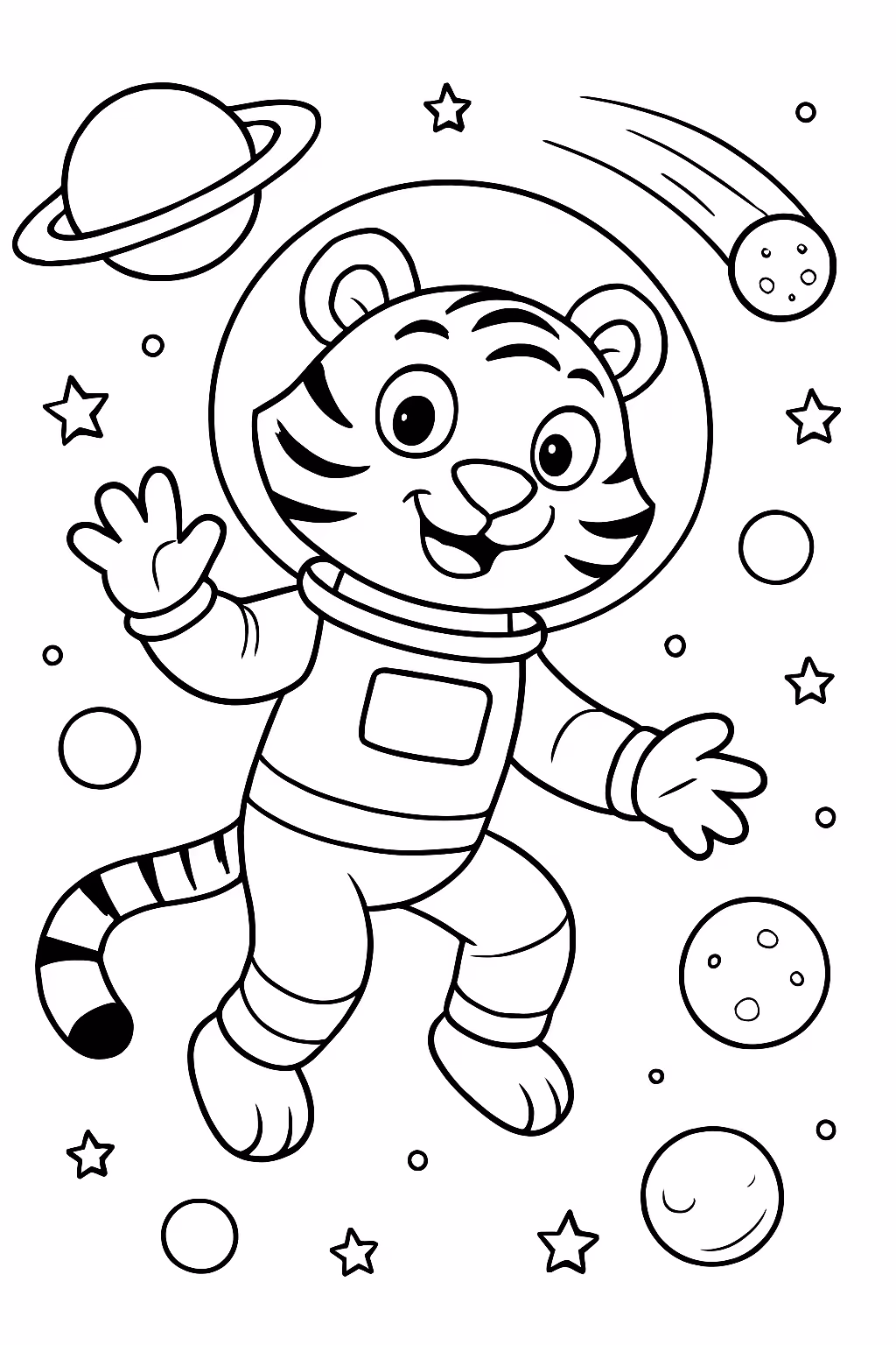 O tigre no espaco para colorir — desenho para imprimir