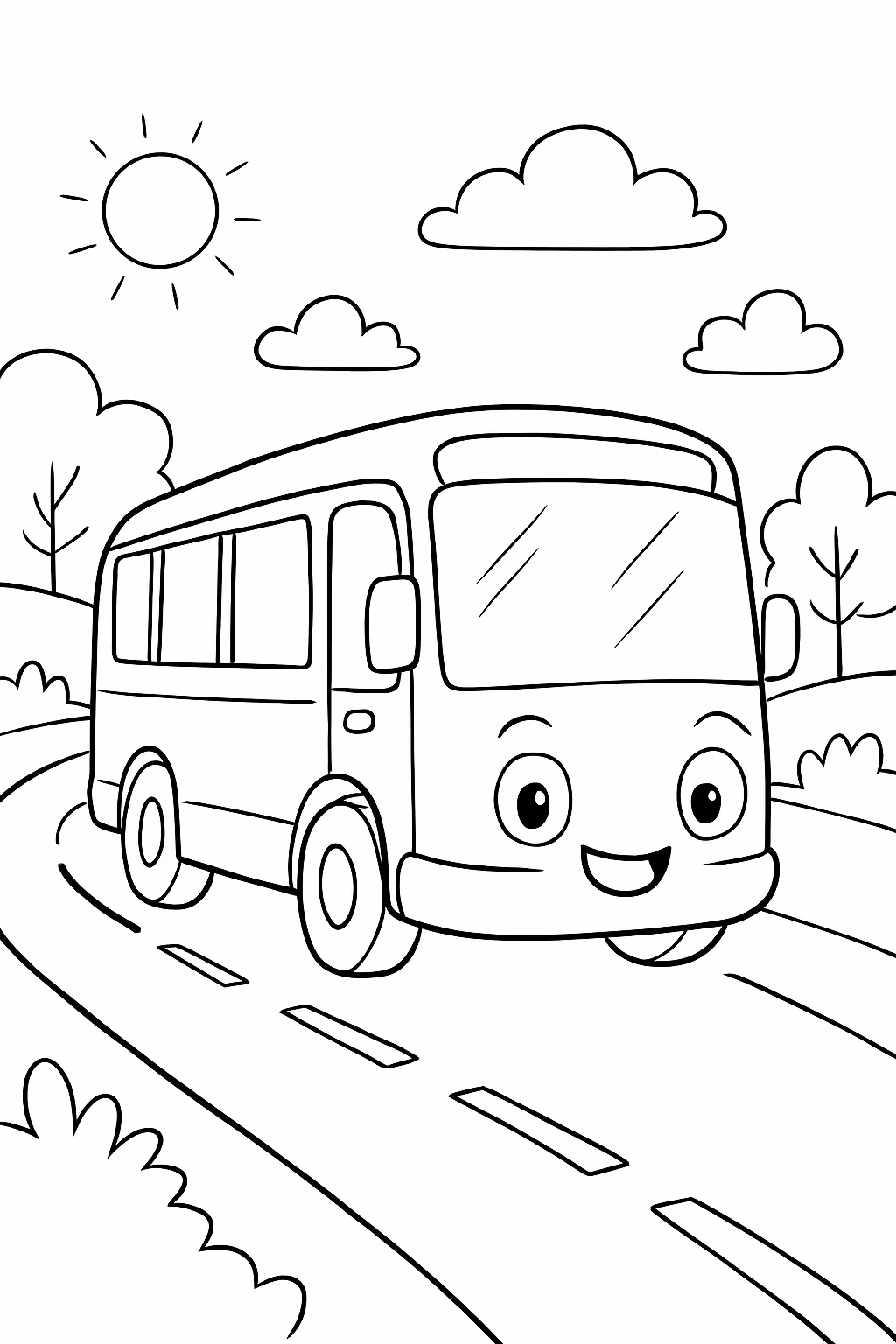 Onibus em uma estrada viajando para colorir — desenho para imprimir