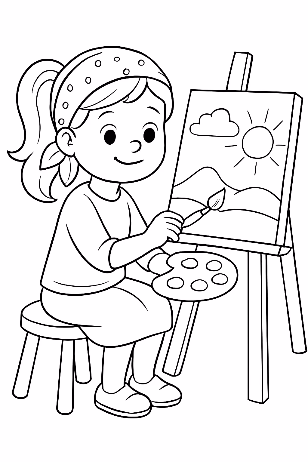 Paciente mulher pintando quadro para colorir — desenho para imprimir