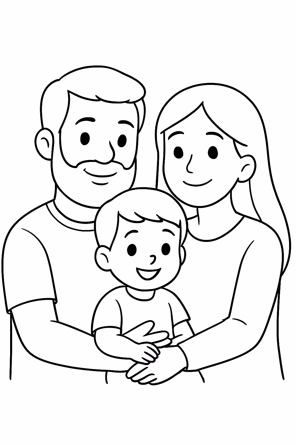 Pai com barba mae de cabelo longo e menino de para colorir — desenho para imprimir
