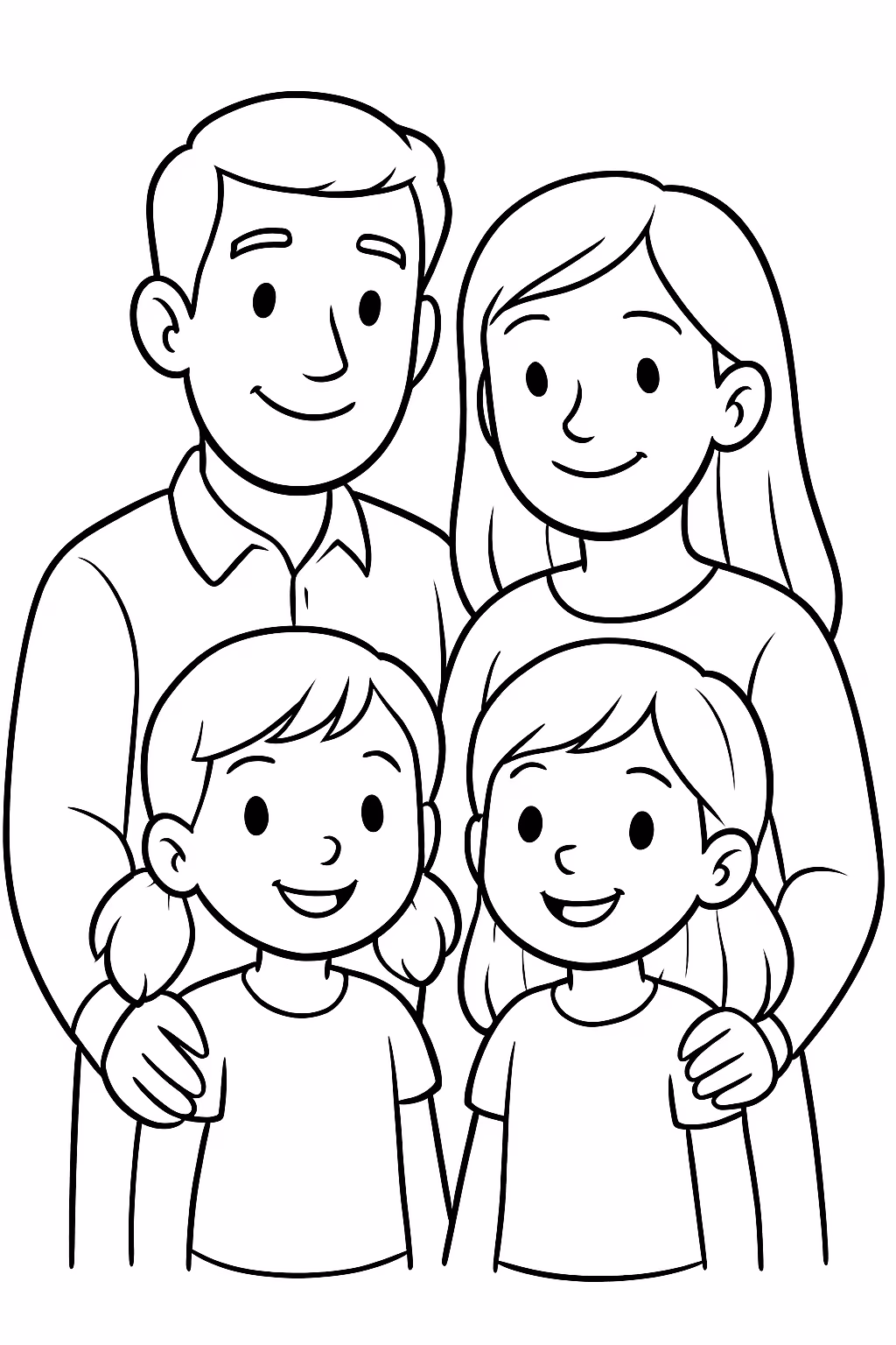 Pai mae e duas meninas para colorir — desenho para imprimir